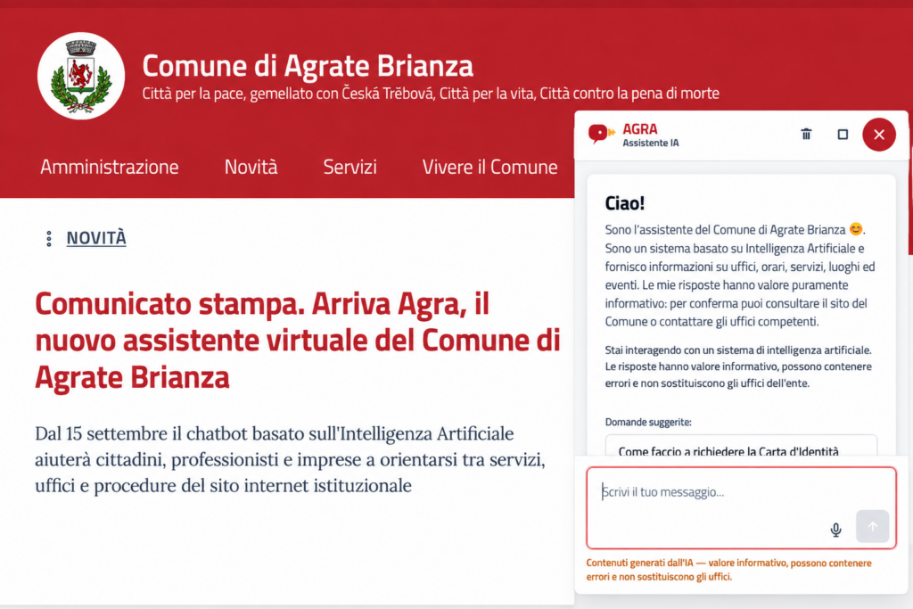 SI.net partner tecnologico del Comune di Agrate Brianza per il lancio del chatbot “Agra”